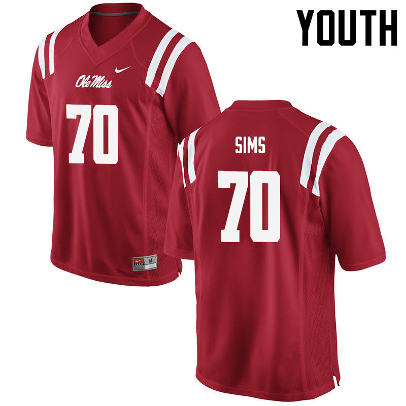 Jordan Sims Ole Miss Rebels NCAA Youth Red #70 Stitched Limited College Football Jersey LHI8158SW